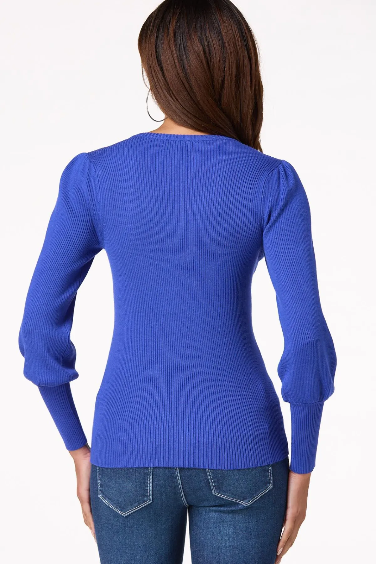 Cato Ribbed Puff Sleeve Sweater> Sweaters