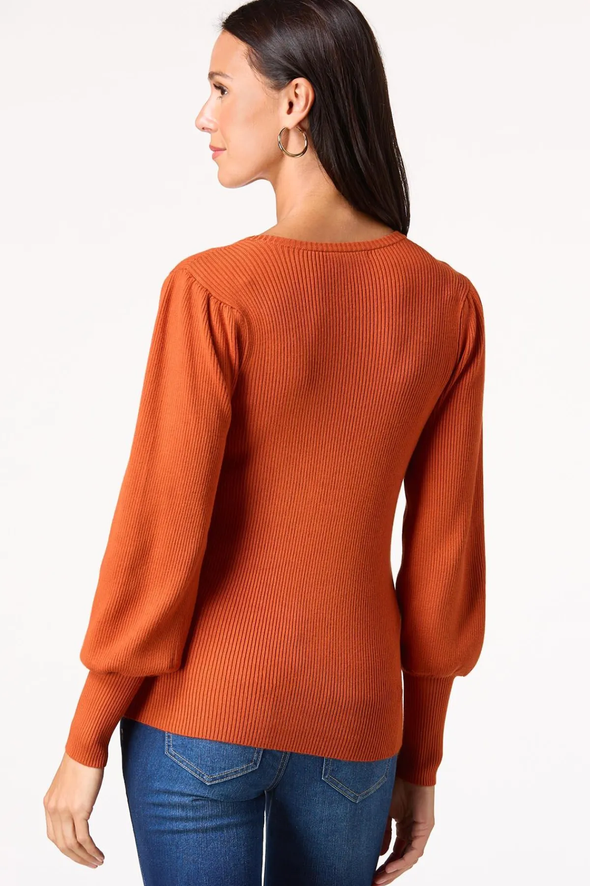 Cato Ribbed Puff Sleeve Sweater> Sweaters
