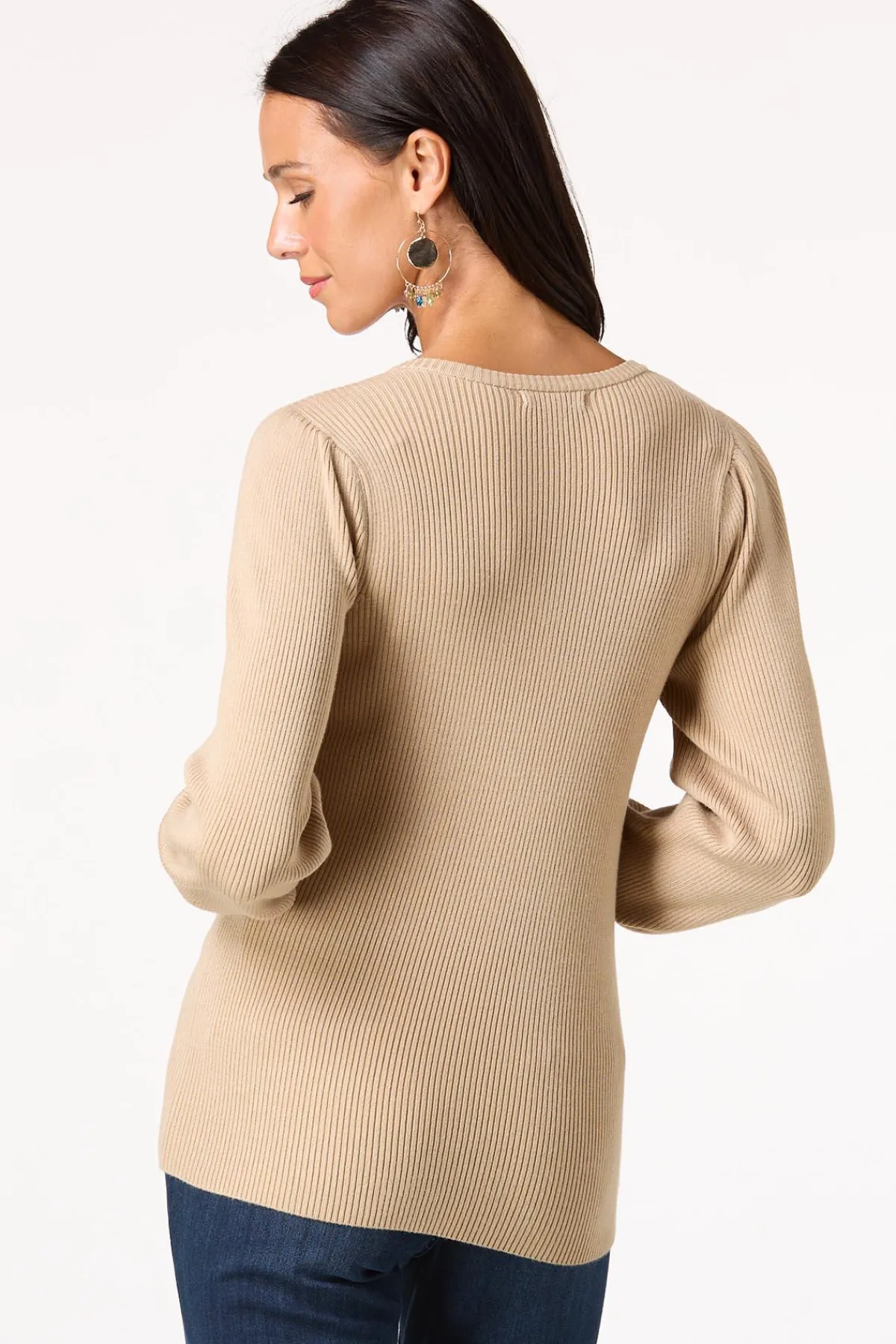 Cato Ribbed Puff Sleeve Sweater> Sweaters