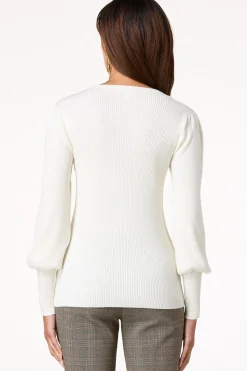 Cato Ribbed Puff Sleeve Sweater><noscript><img width=