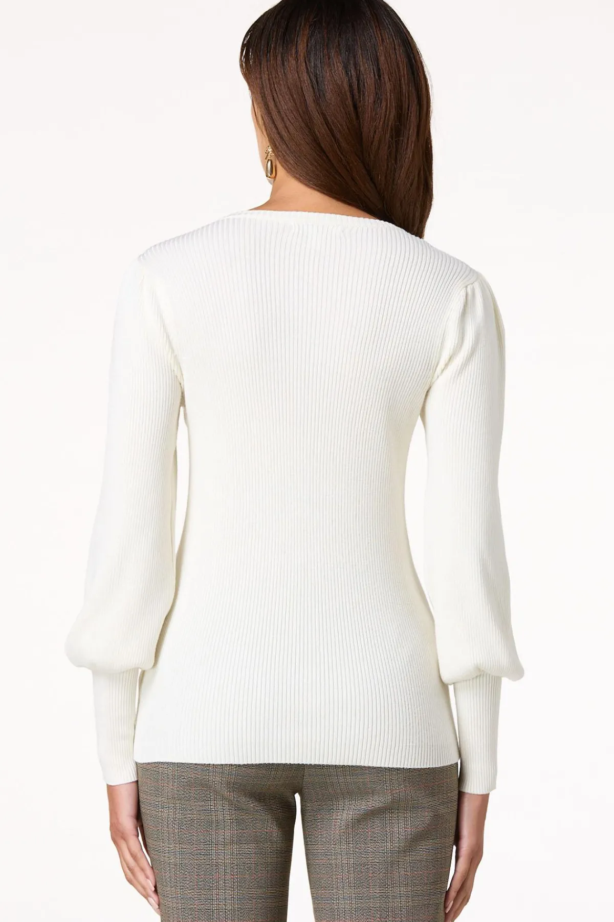 Cato Ribbed Puff Sleeve Sweater> Sweaters