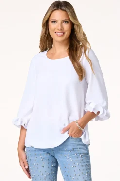 Cato Ribbed Ruffled Sleeve Top> Tops