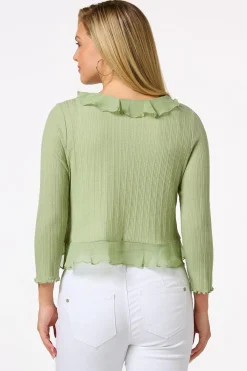 Cato Ribbed Ruffled Trim Cardigan> Tops