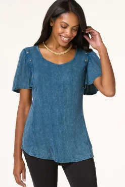 Cato Ribbed Stud Trim Top> Tops