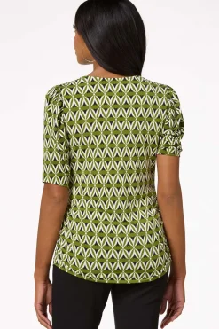 Cato Ruched Abstract Floral Top> Tops