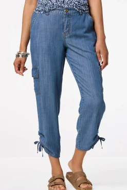 Cato Ruched Chambray Cargo Pants> Pants