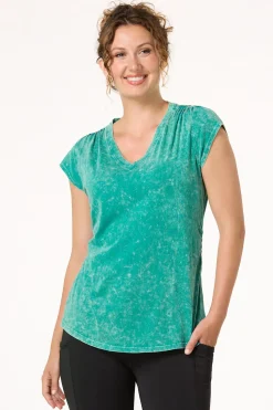 Cato Ruched Faded Wash Tee> Athleisure|Tops