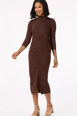 Cato Ruched Mock Neck Midi Dress> Dresses
