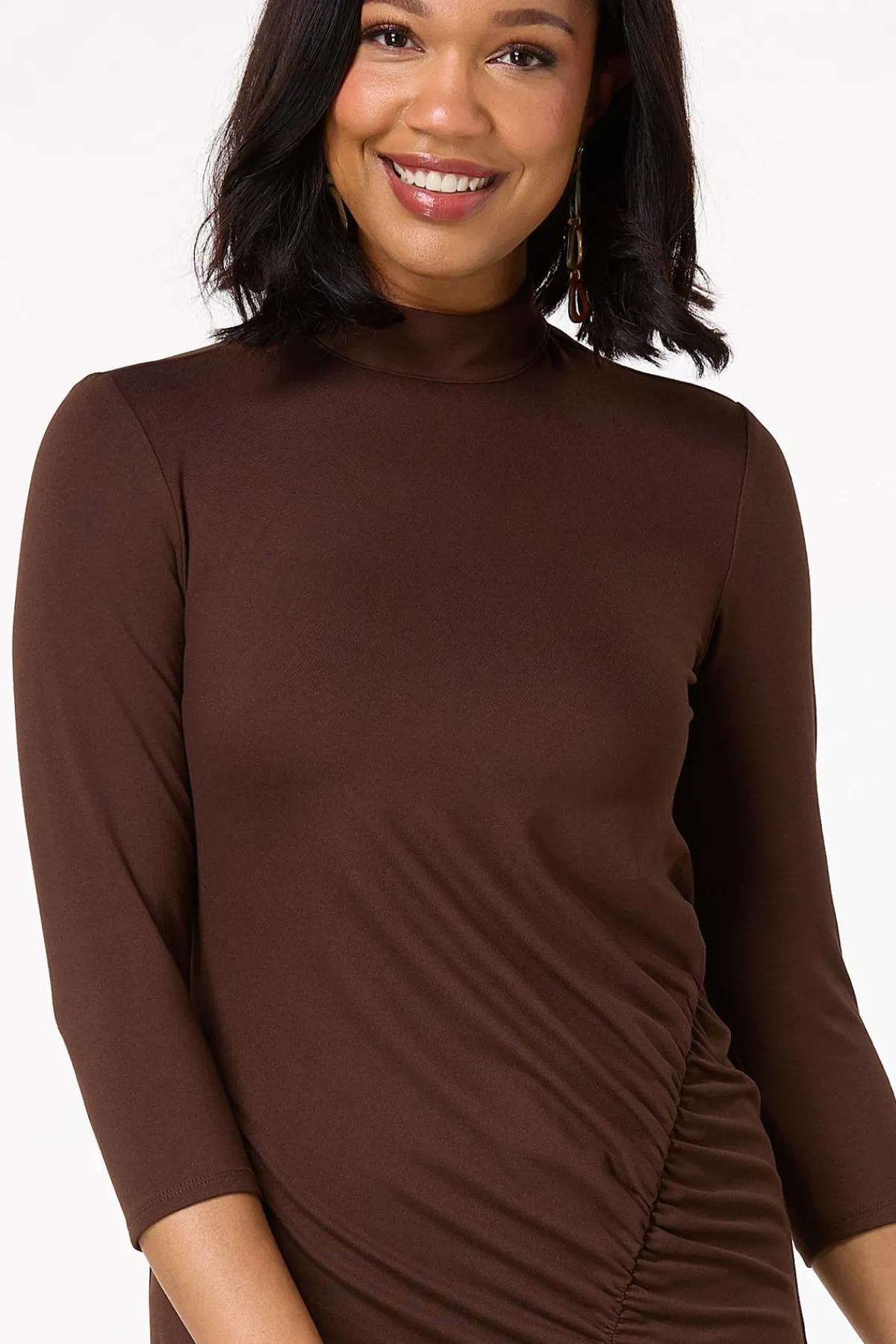 Cato Ruched Mock Neck Midi Dress> Dresses