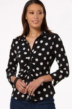 Cato Ruched Polka Dot Top> Tops