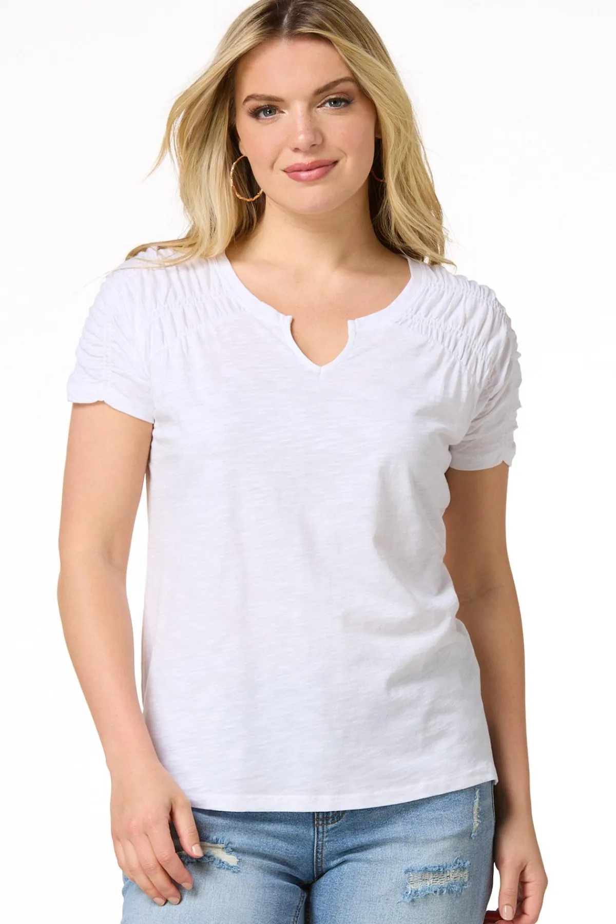 Cato Ruched Shoulder Tee> Tops