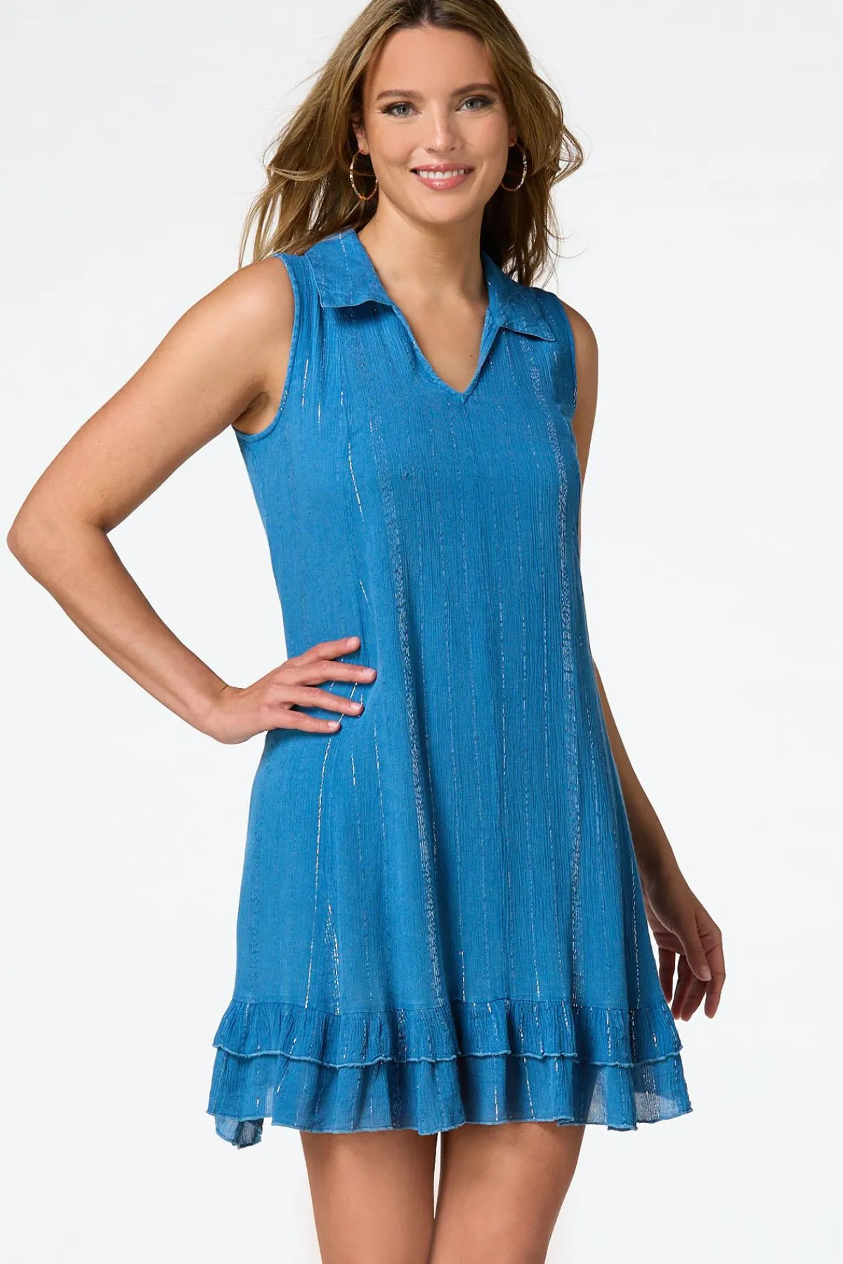 Cato Ruffle Hem Washed Denim Dress> Dresses
