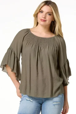 Cato Ruffled Bell Sleeve Top><noscript><img width=