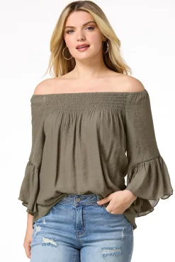 Cato Ruffled Bell Sleeve Top><noscript><img width=