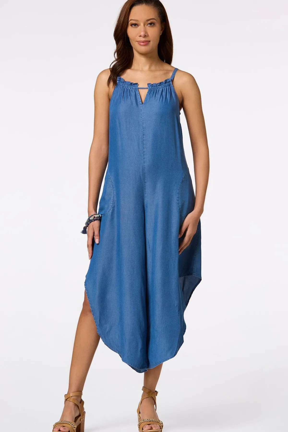 Cato Ruffled Chambray Jumpsuit> Dresses