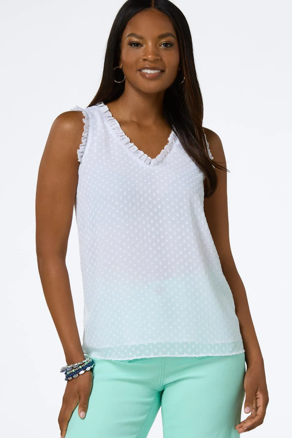 Cato Ruffled Clip Dot Tank> Tops