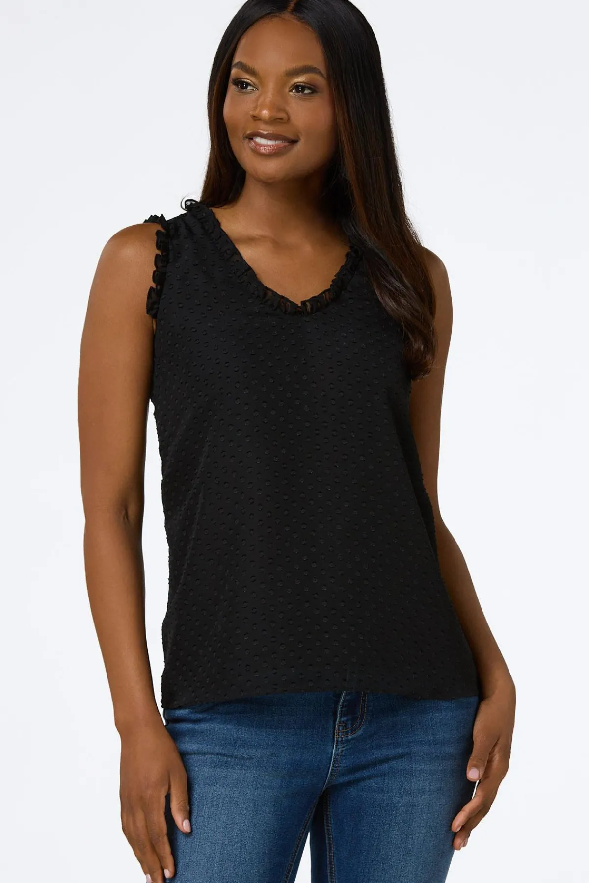 Cato Ruffled Clip Dot Tank> Tops
