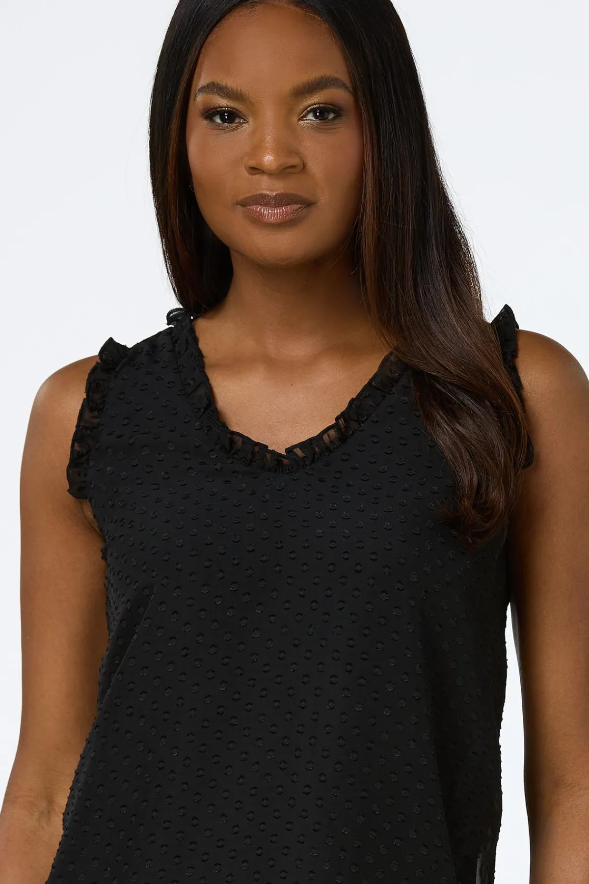 Cato Ruffled Clip Dot Tank> Tops
