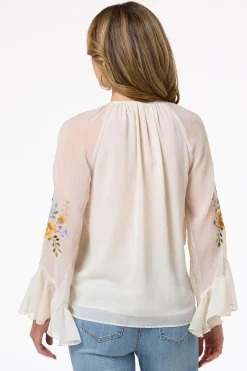 Cato Ruffled Embroidered Poet Top> Tops