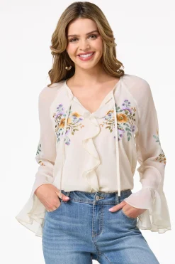 Cato Ruffled Embroidered Poet Top><noscript><img width=