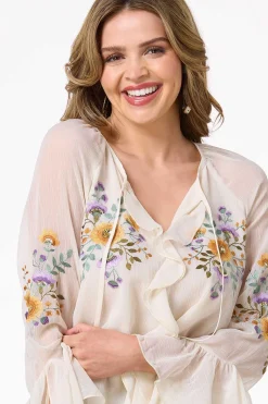 Cato Ruffled Embroidered Poet Top><noscript><img width=