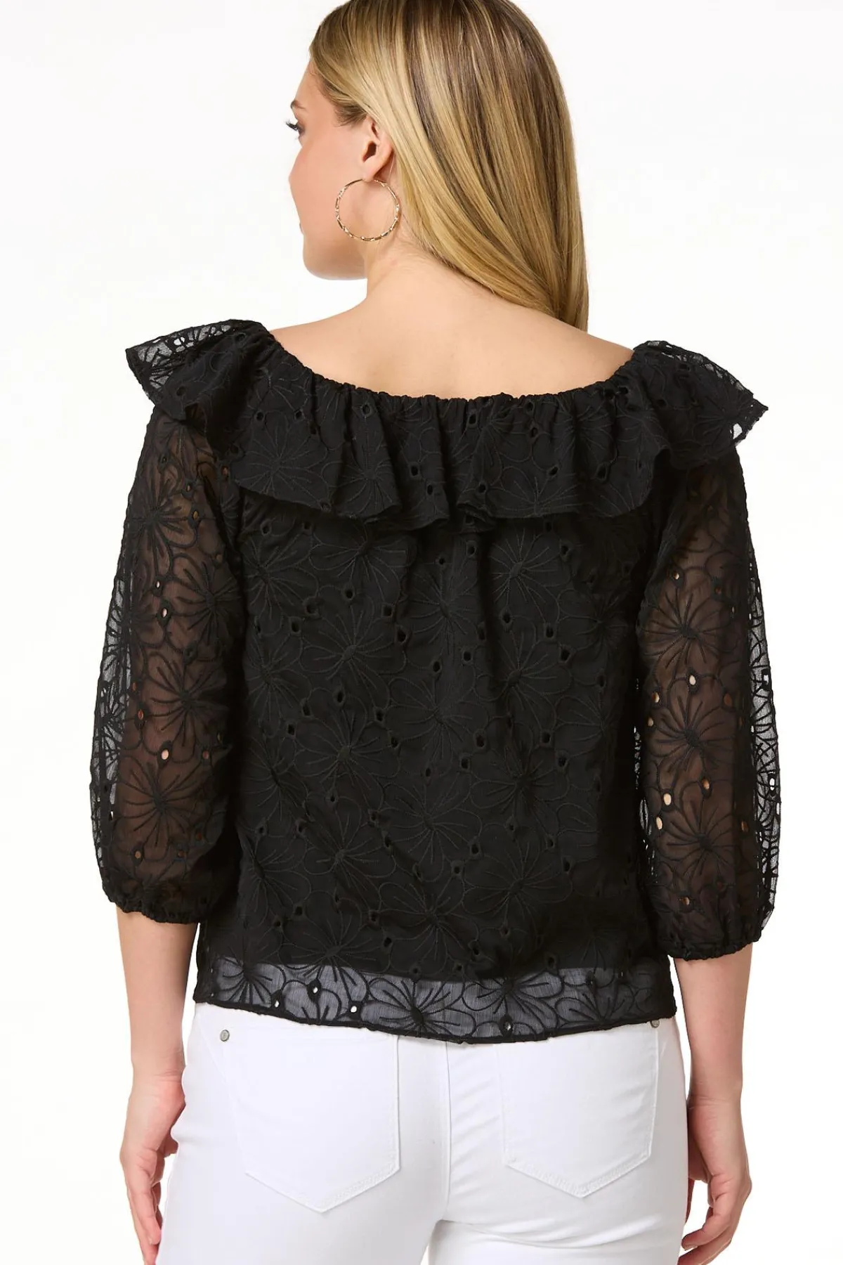 Cato Ruffled Eyelet Poet Top> Tops