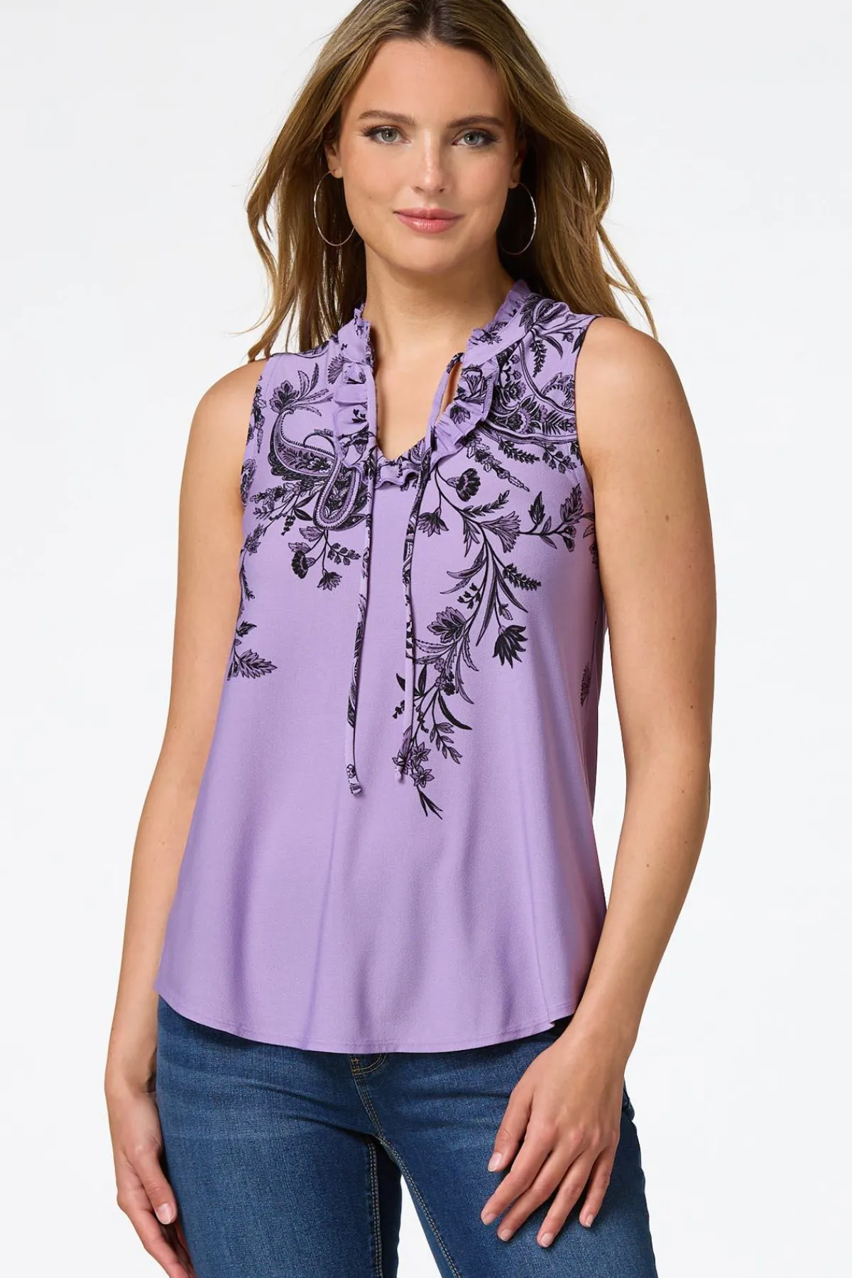 Cato Ruffled Floral Paisley Top> Tops
