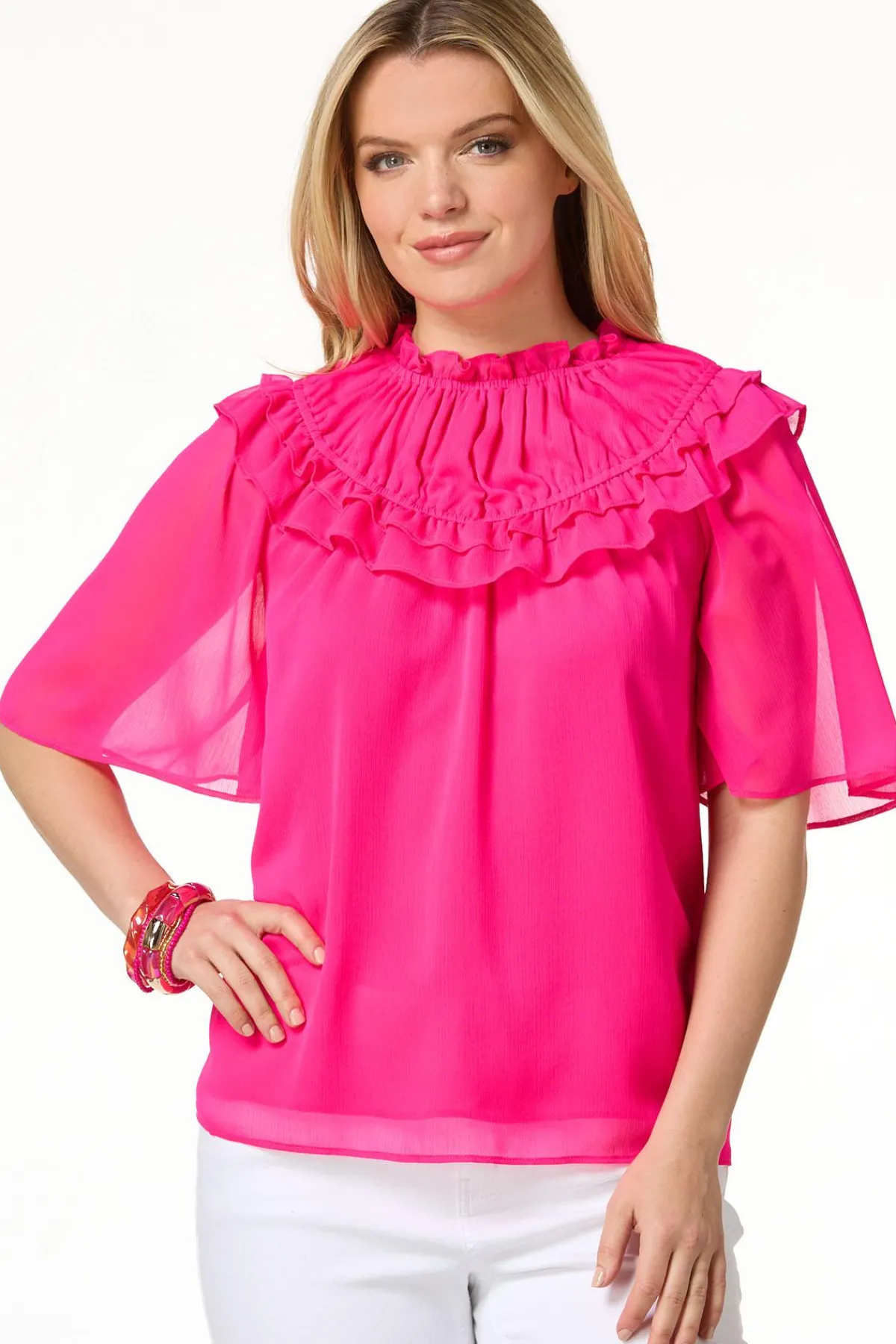 Cato Ruffled Flutter Sleeve Top> Tops
