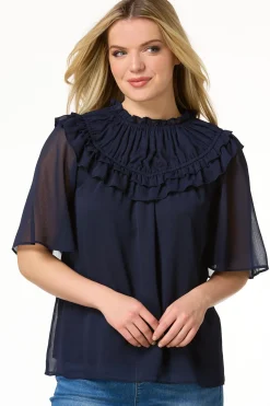Cato Ruffled Flutter Sleeve Top><noscript><img width=