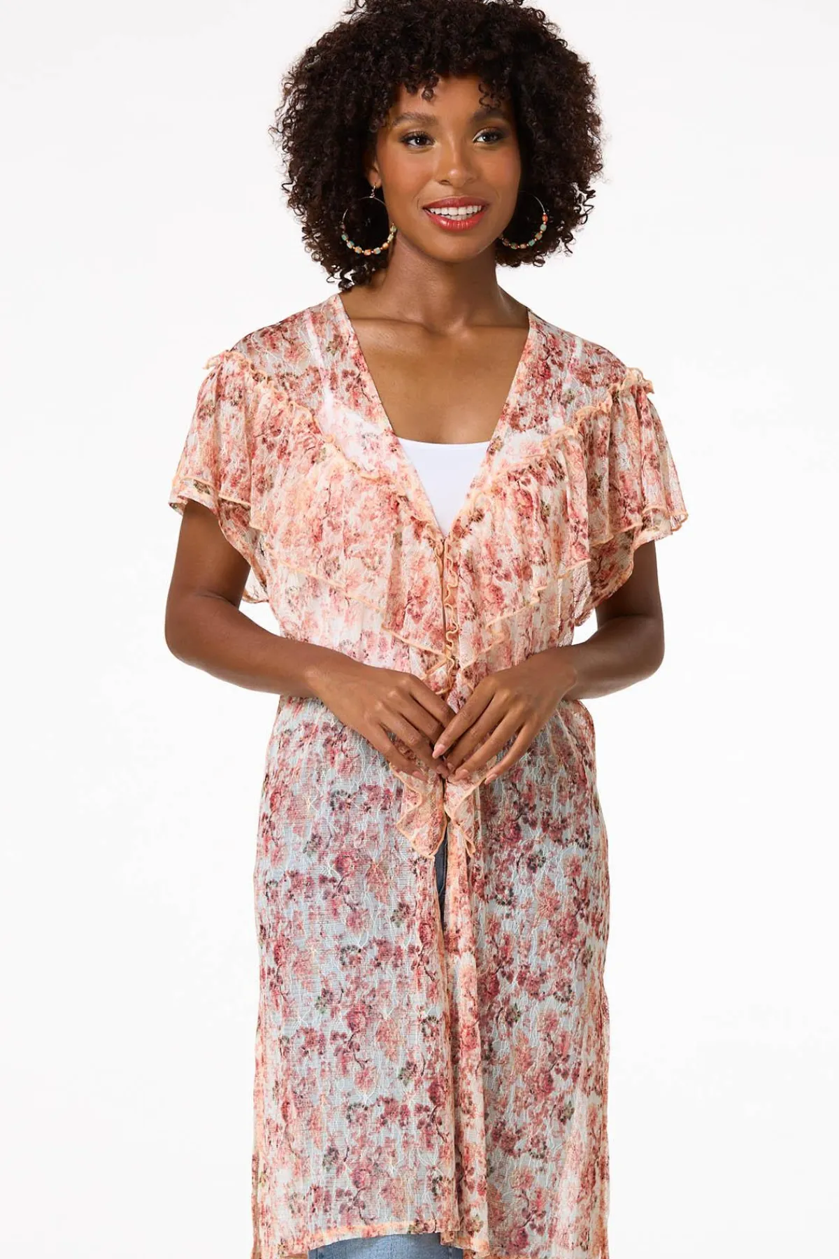 Cato Ruffled Lace Kimono> Tops