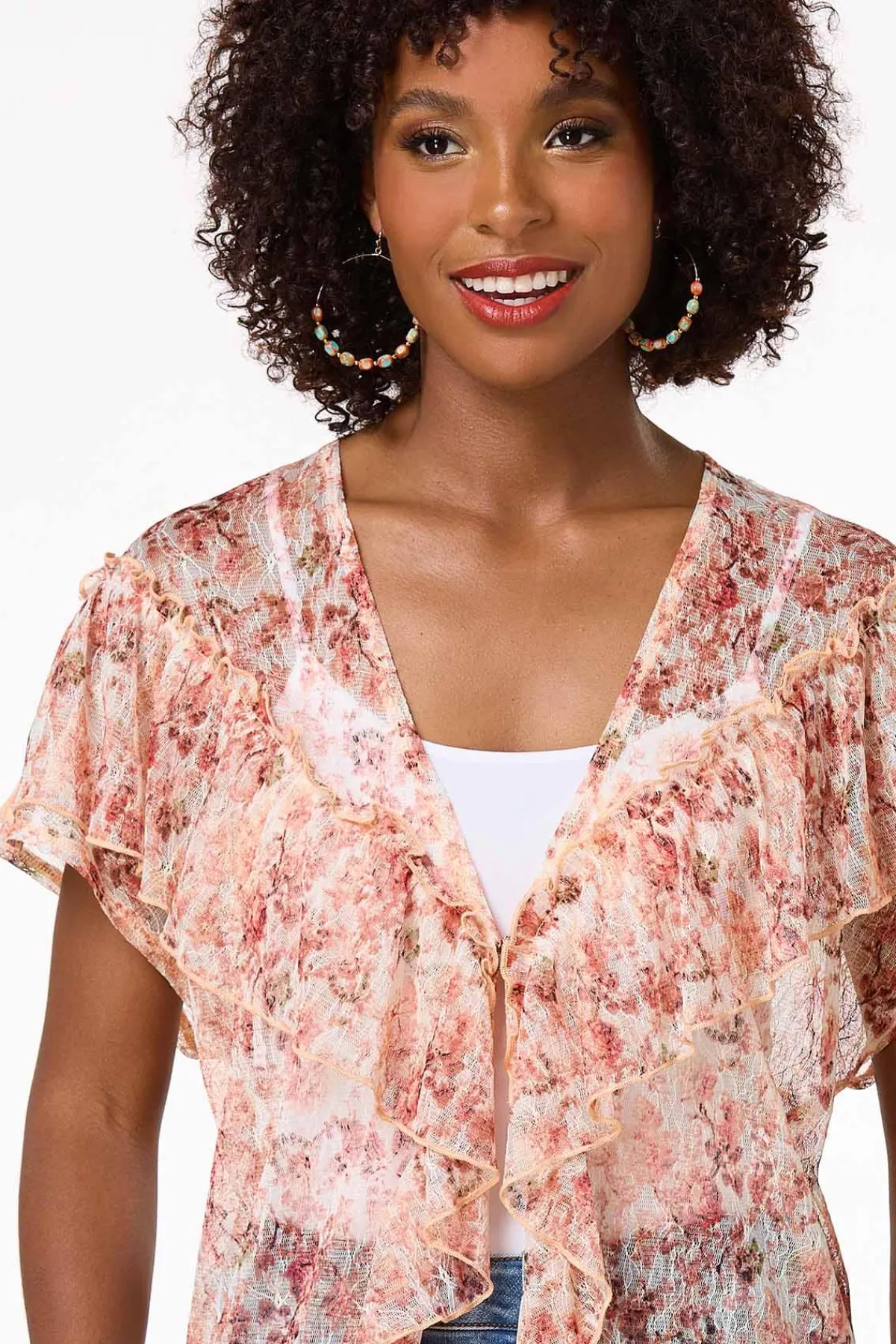 Cato Ruffled Lace Kimono> Tops