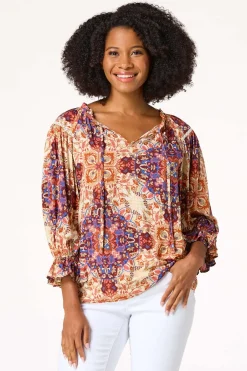 Cato Ruffled Medallion Poet Top> Tops
