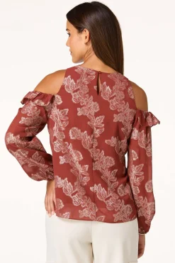 Cato Ruffled Metallic Floral Top> Tops