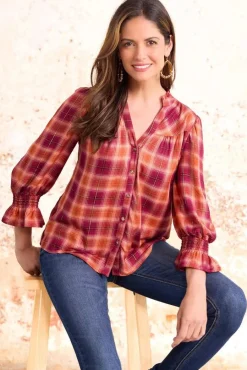 Cato Ruffled Plaid Top> Tops