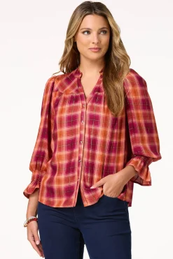 Cato Ruffled Plaid Top> Tops