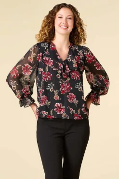 Cato Ruffled Red Floral Top> Tops