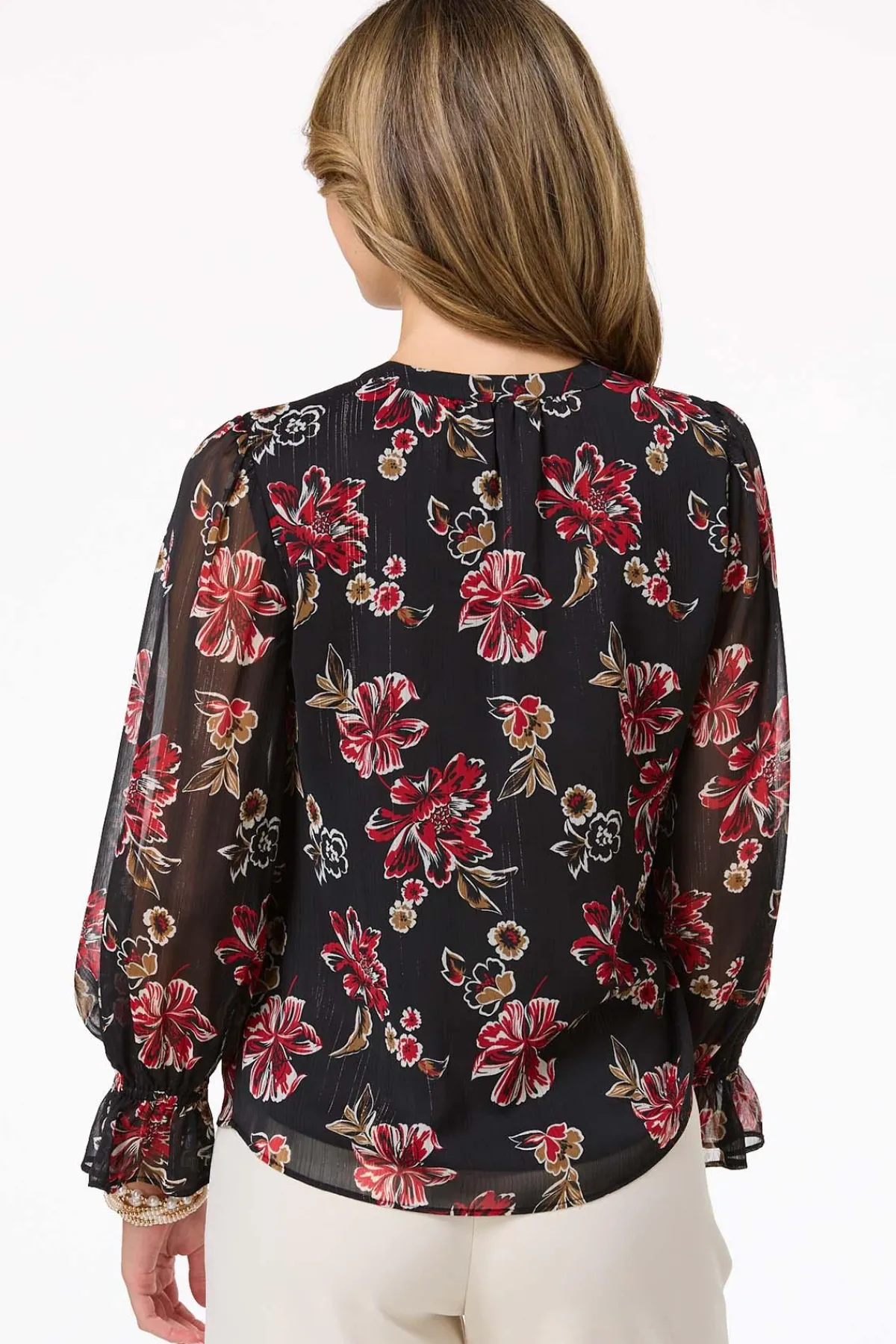 Cato Ruffled Red Floral Top> Tops