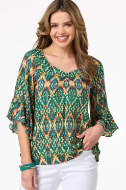 Cato Ruffled Shimmer Print Top> Tops