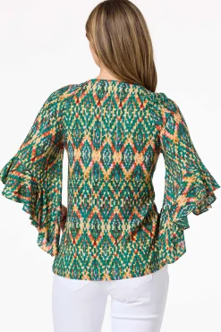 Cato Ruffled Shimmer Print Top> Tops