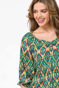 Cato Ruffled Shimmer Print Top><noscript><img width=