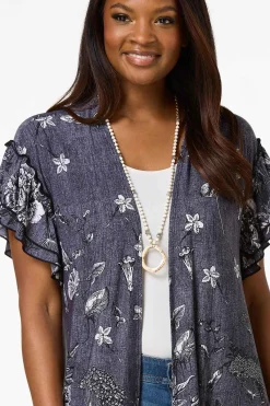 Cato Ruffled Sketch Floral Kimono><noscript><img width=