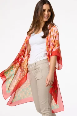 Cato Satin Bordered Print Kimono> Cover Ups|Tops