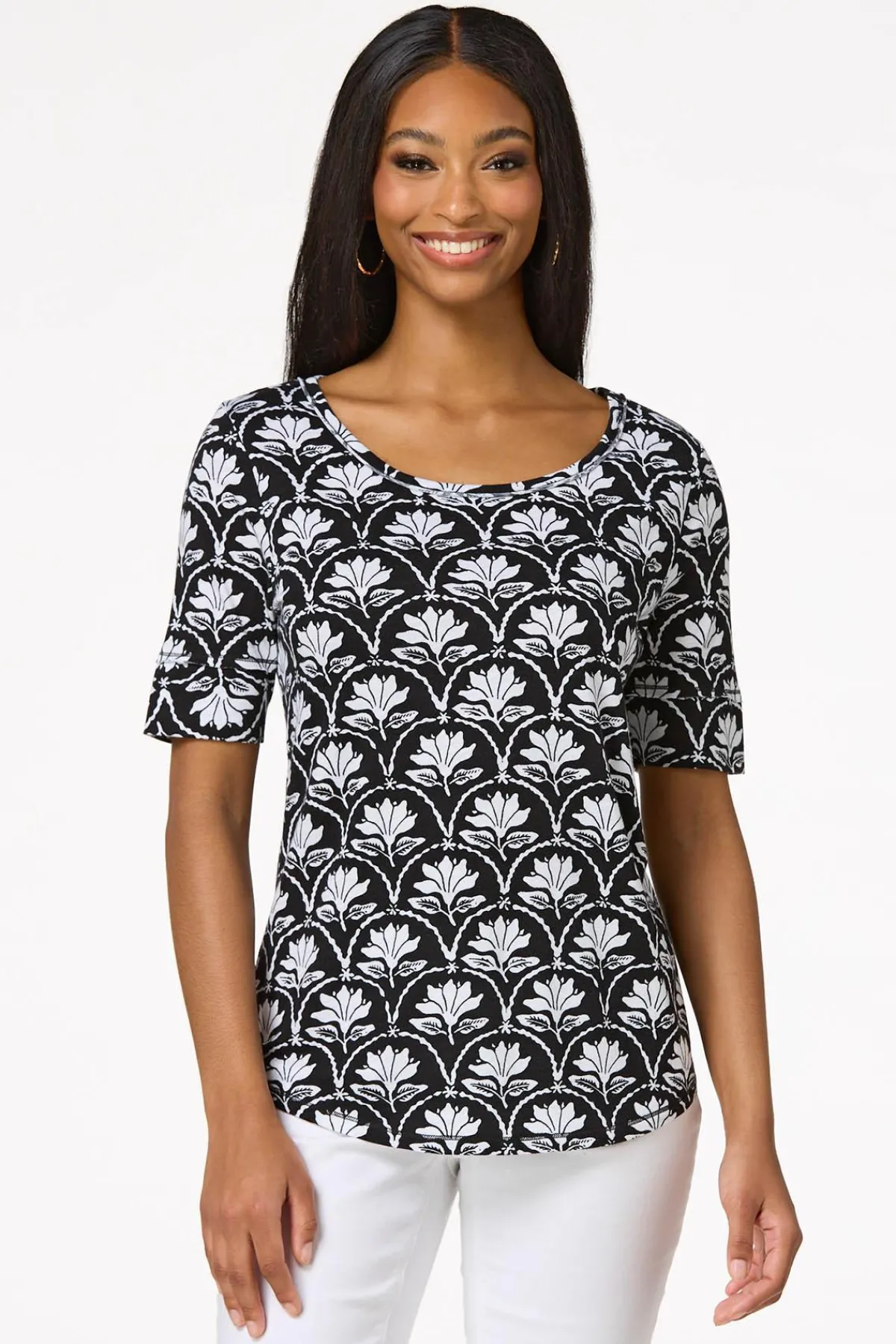 Cato Scalloped Floral Print Top> Tops