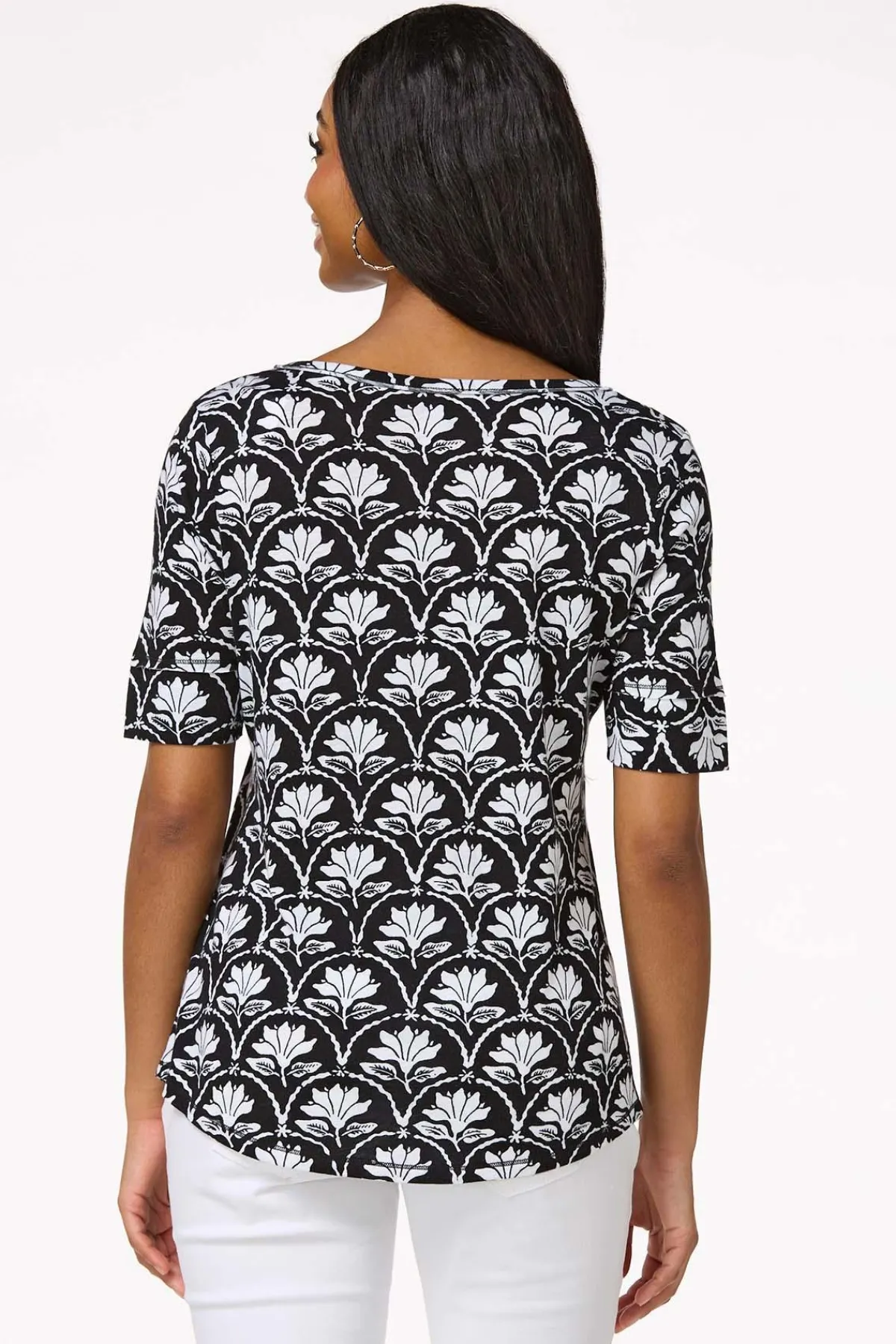 Cato Scalloped Floral Print Top> Tops