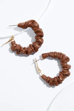 Cato Scrunched Faux Leather Hoop Earrings> Earrings