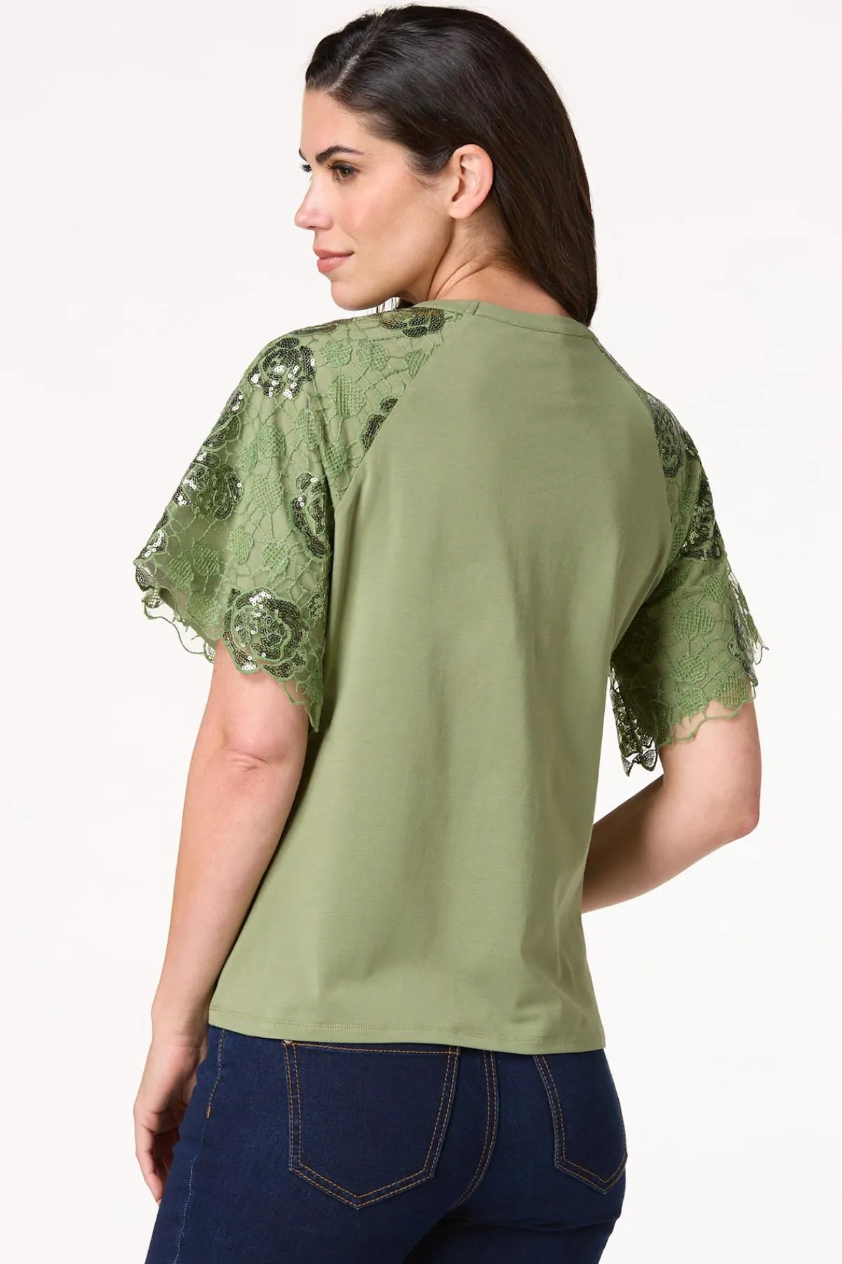 Cato Sequin Lace Sleeve Top> Tops