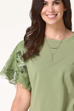 Cato Sequin Lace Sleeve Top><noscript><img width=