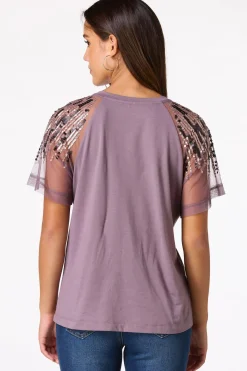 Cato Sequin Mesh Sleeve Top> Tops