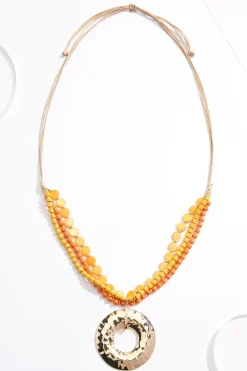 Cato Shell Bead Ring Pendant Long Necklace> Necklaces