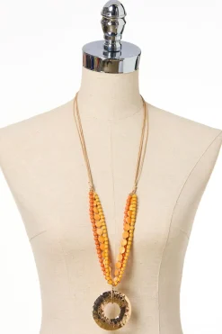 Cato Shell Bead Ring Pendant Long Necklace> Necklaces